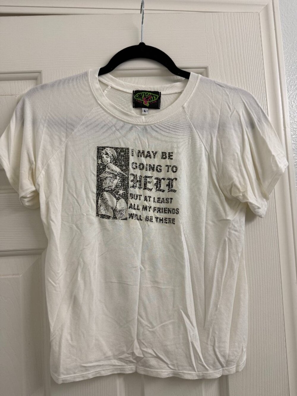 OMIGHTY White Graphic T-Shirt "I May Be Going to Hell" Size L